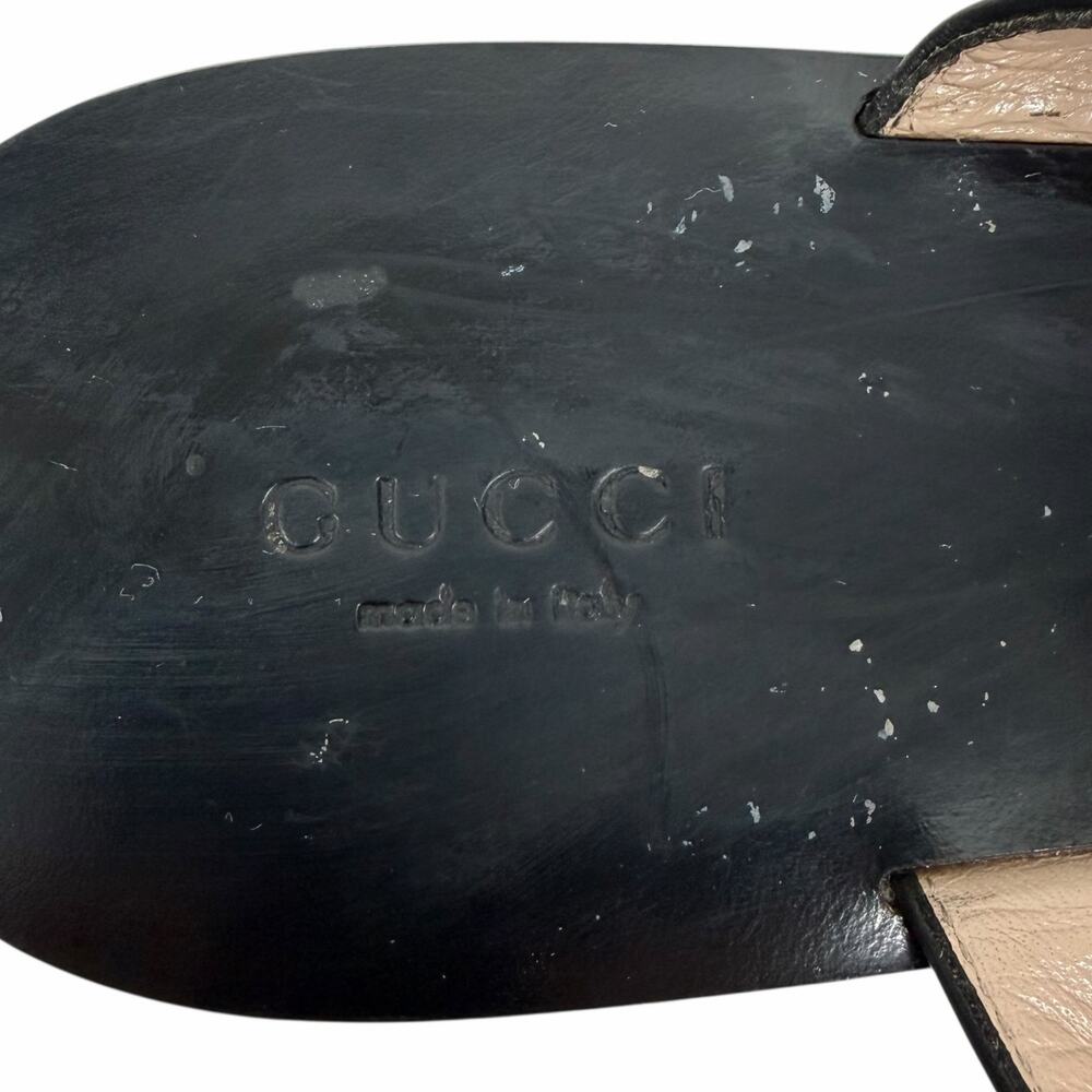Gucci Black Leather Thong Sandal Gold Double G Logo Size 36.5 - Picture 12 of 14